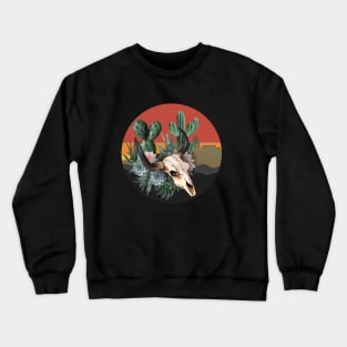 Cow Skull and succulents plant, sunset desert catus and flowers, cowgirl, rodeo Crewneck Sweatshirt